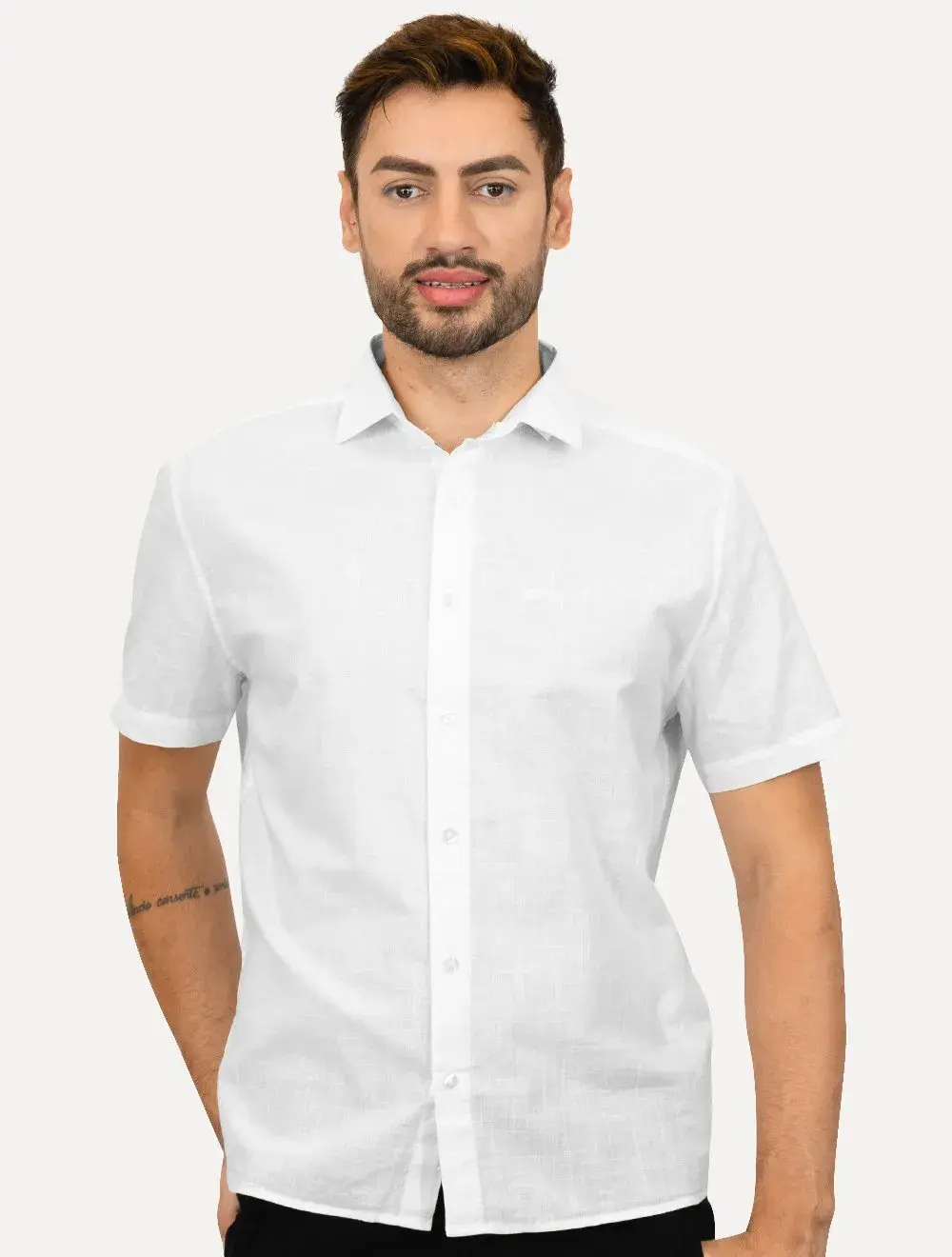 Camisa Ellus Masculina Regular Manga Curta Linen Like Surf New Italian Branca