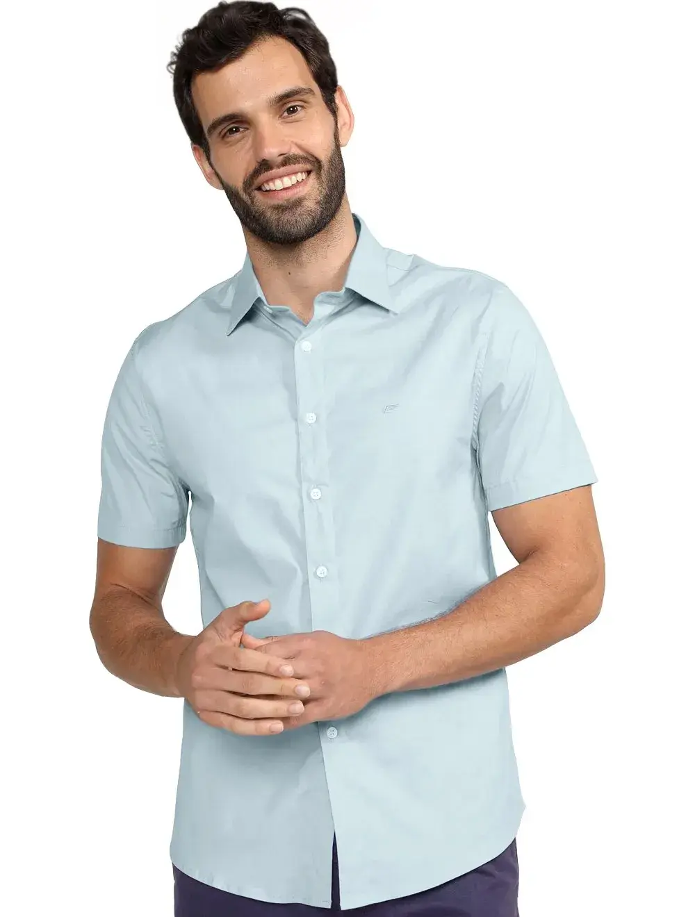 Camisa Ellus Masculina Manga Curta Tricoline LY Classic Italian Azul Claro