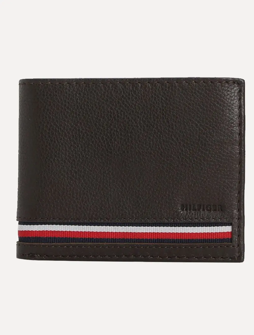 Carteira Tommy Hilfiger Masculina Couro Milled Flat Passcase Marrom Escuro