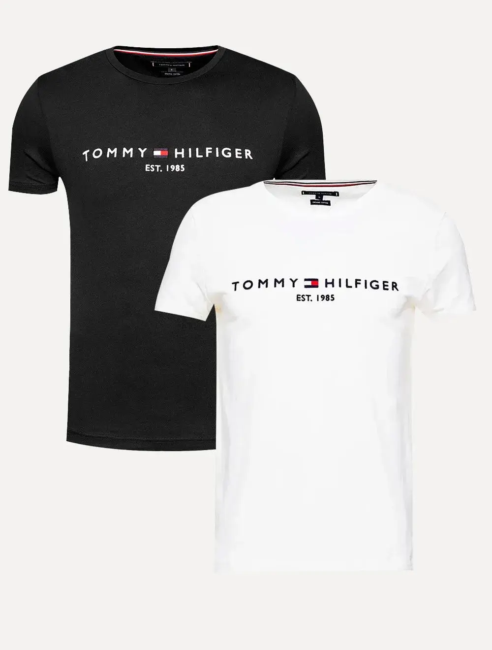 Kit Camisetas Tommy Hilfiger | Masculina Core Logo Tee Preta / Branca