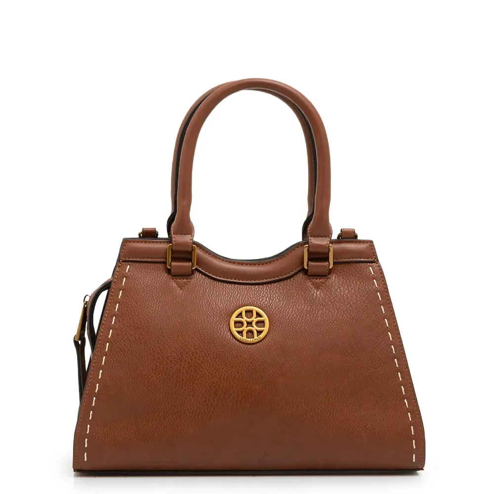 Bolsa Tote Pesponto Bordado Marrom — imagem 1