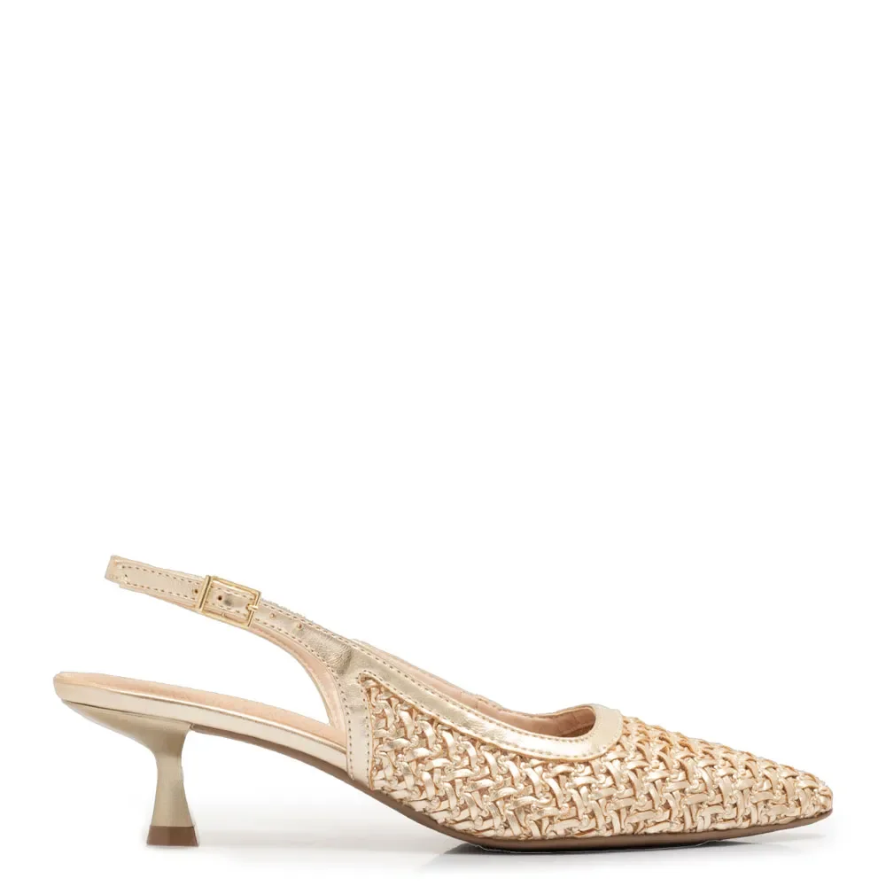 Scarpin Slingback Dourado Tressê — imagem 1