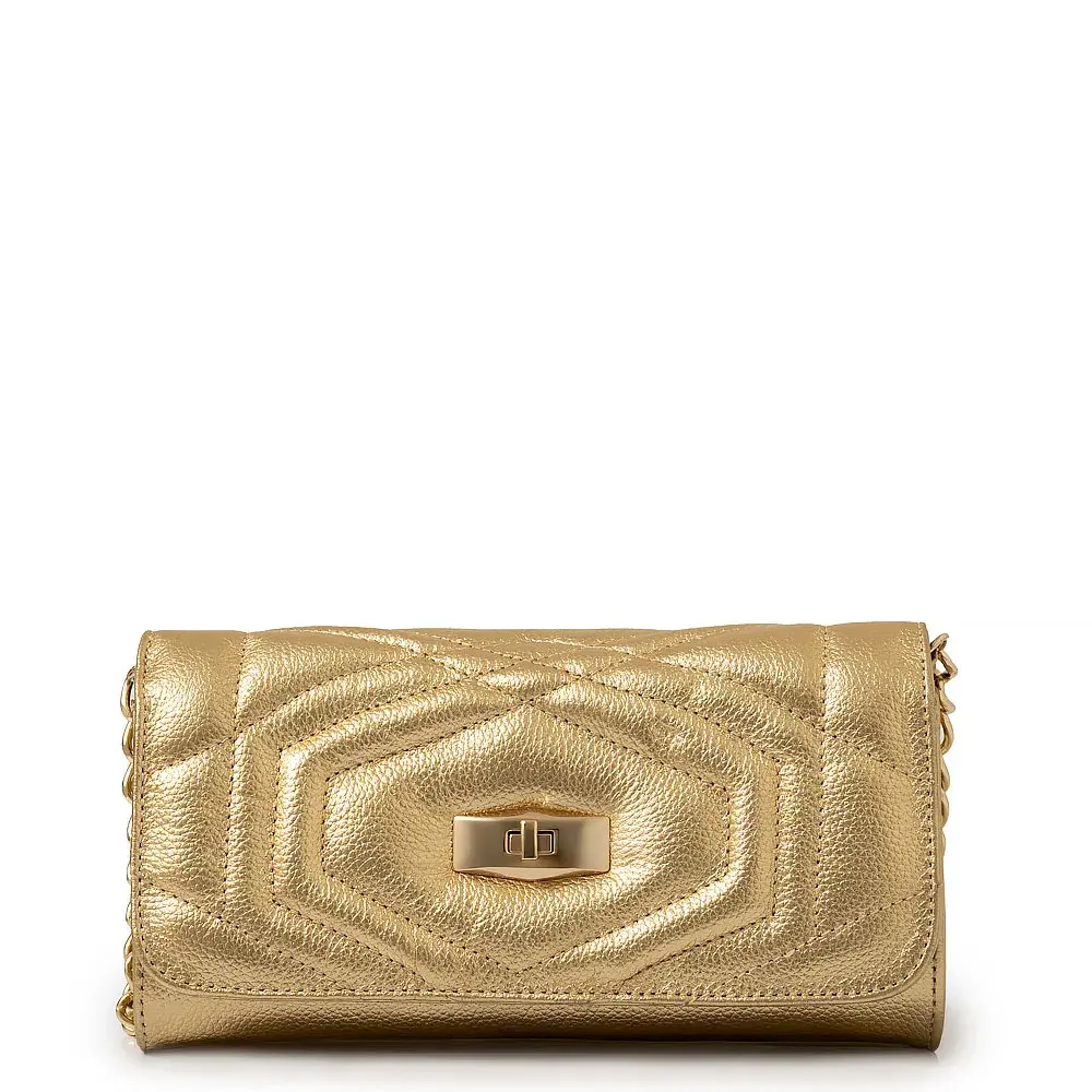 Bolsa Carteira Couro Corrente Dourada