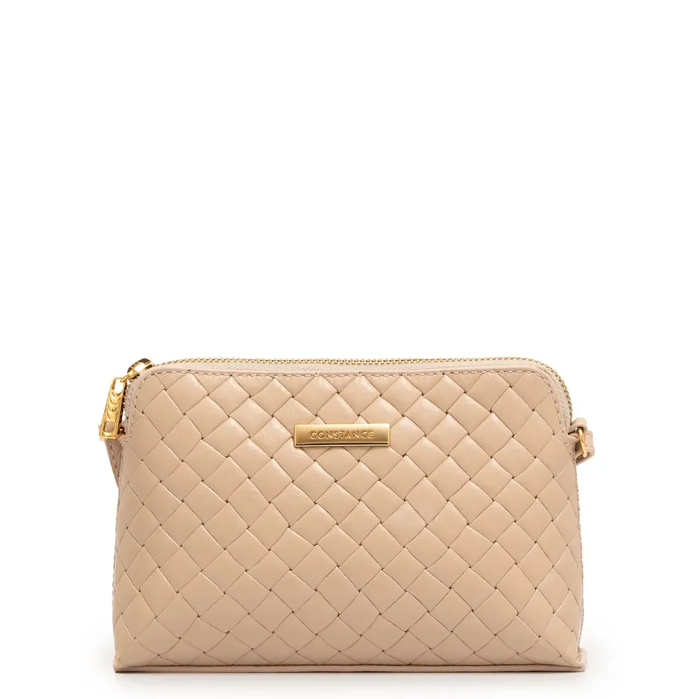 Bolsa Pequena Couro Tramado Bege — imagem 1