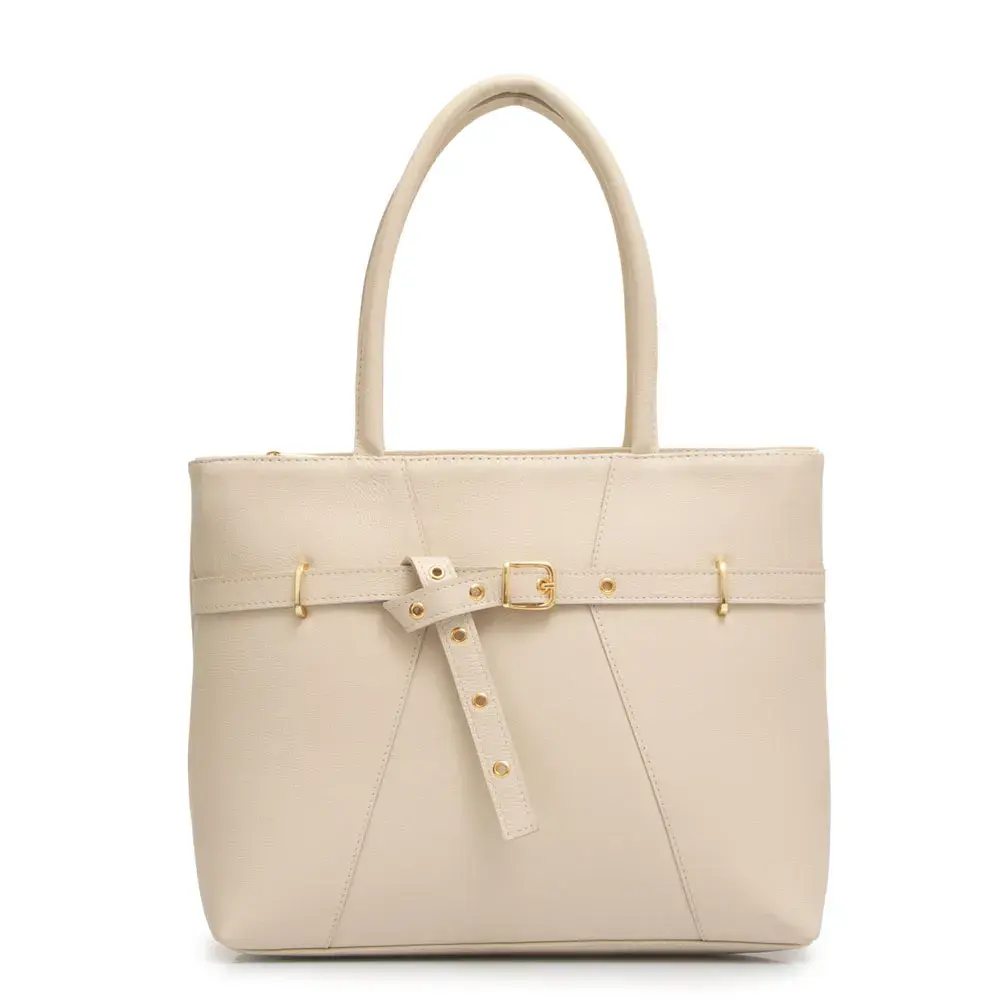 Bolsa Shopping Couro Cinto Off White