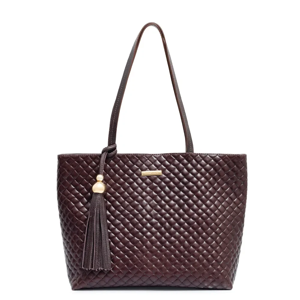 Bolsa Shopping Couro Tramado Café — imagem 1