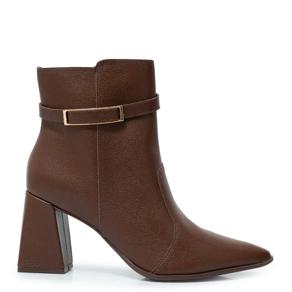 Ankle Boot Marrom Couro Enfeite Passador