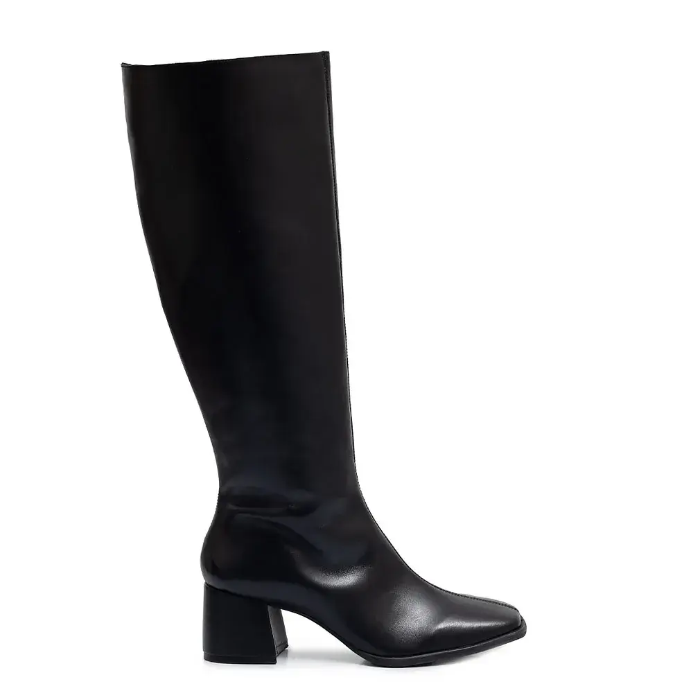 Bota Preta Couro Cano Longo