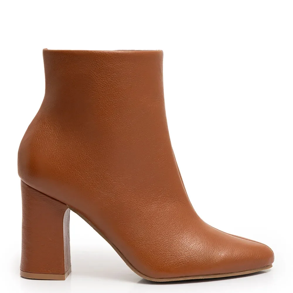 Ankle Boot Caramelo Couro Salto Alto — imagem 1