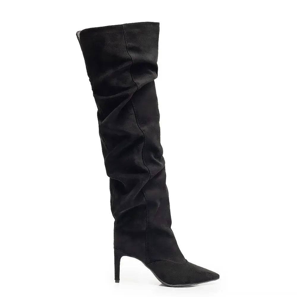 Bota Preto Slouchy Cano Longo