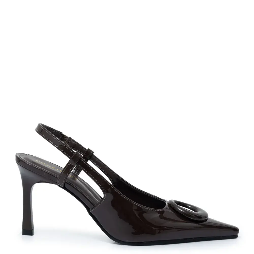 Scarpin Café Slingback Enfeite Monocromático