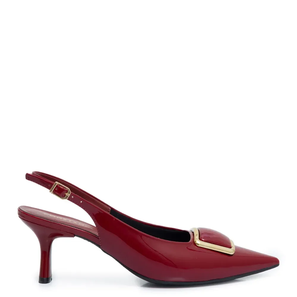 Scarpin Slingback Vermelho Verniz Enfeite — imagem 1