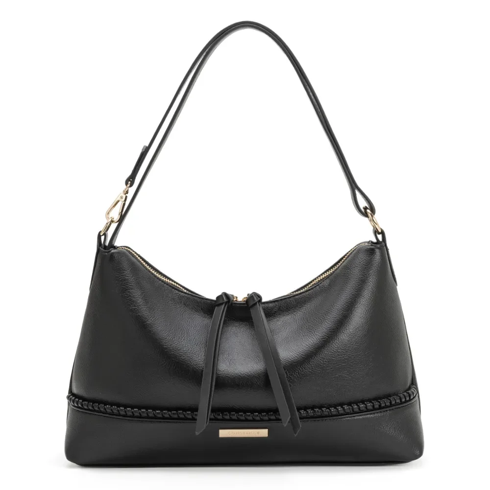 Bolsa Hobo Pesponto Bordado Preta — imagem 1
