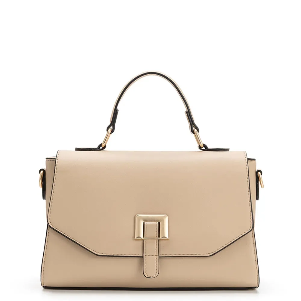 Bolsa Satchel Fecho Quadrado Bege — imagem 1
