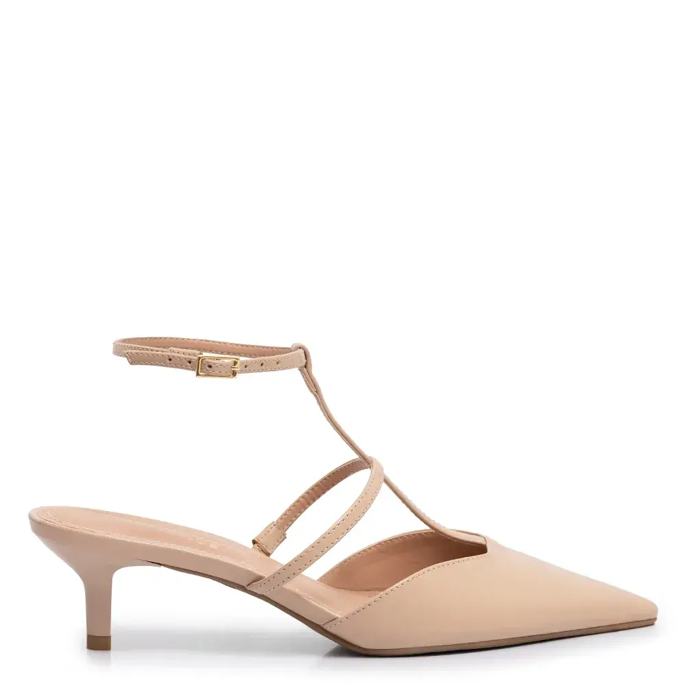 Scarpin Bege Verniz Tiras