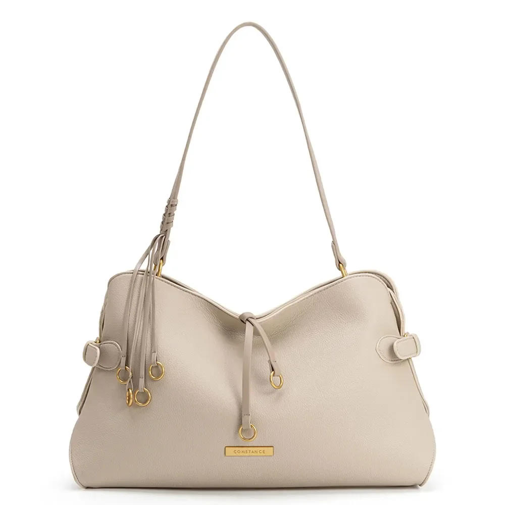 Bolsa Ombro Bege Enfeite Argolas — imagem 1