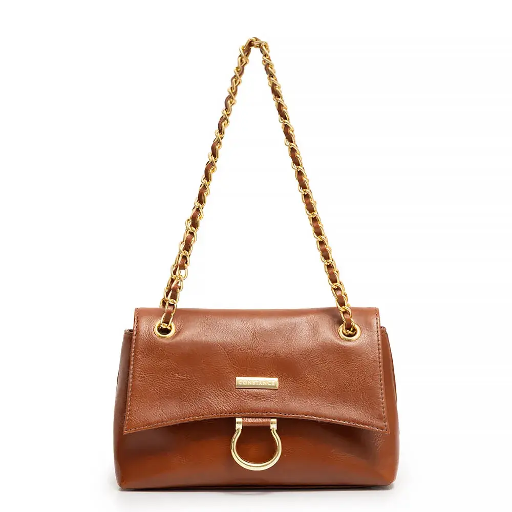 Bolsa Couro Caramelo Alça Corrente