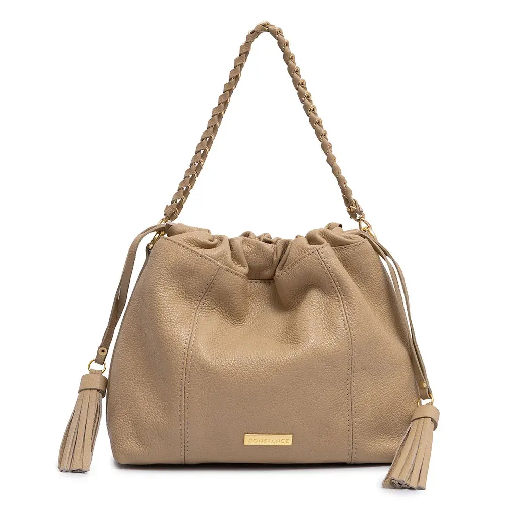 Bolsa Bucket Couro Barbicacho Bege