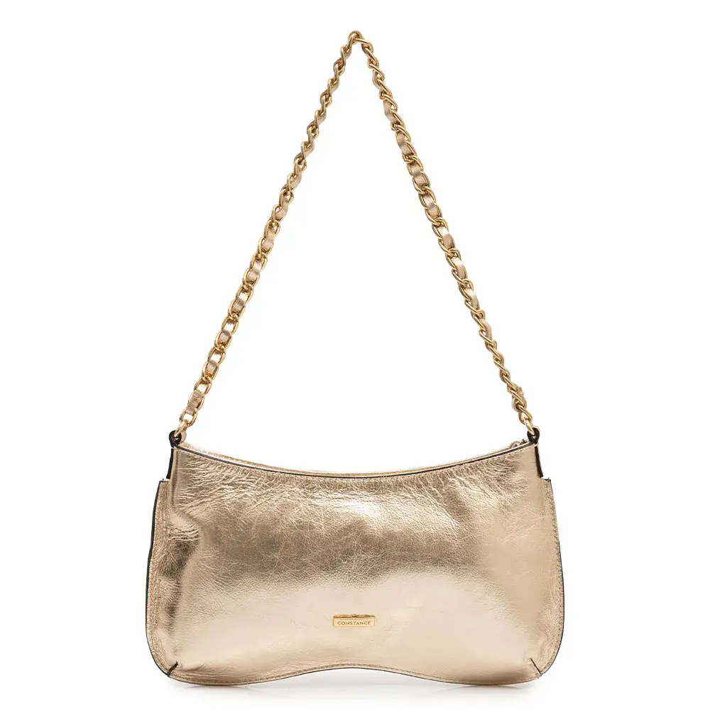 Bolsa Baguete Couro Corrente Dourada