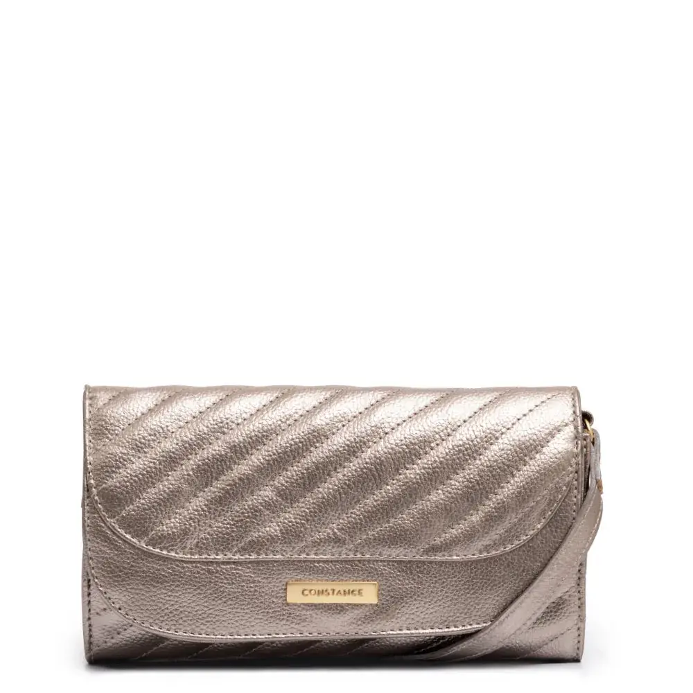 Bolsa Clutch Couro Prata Velho