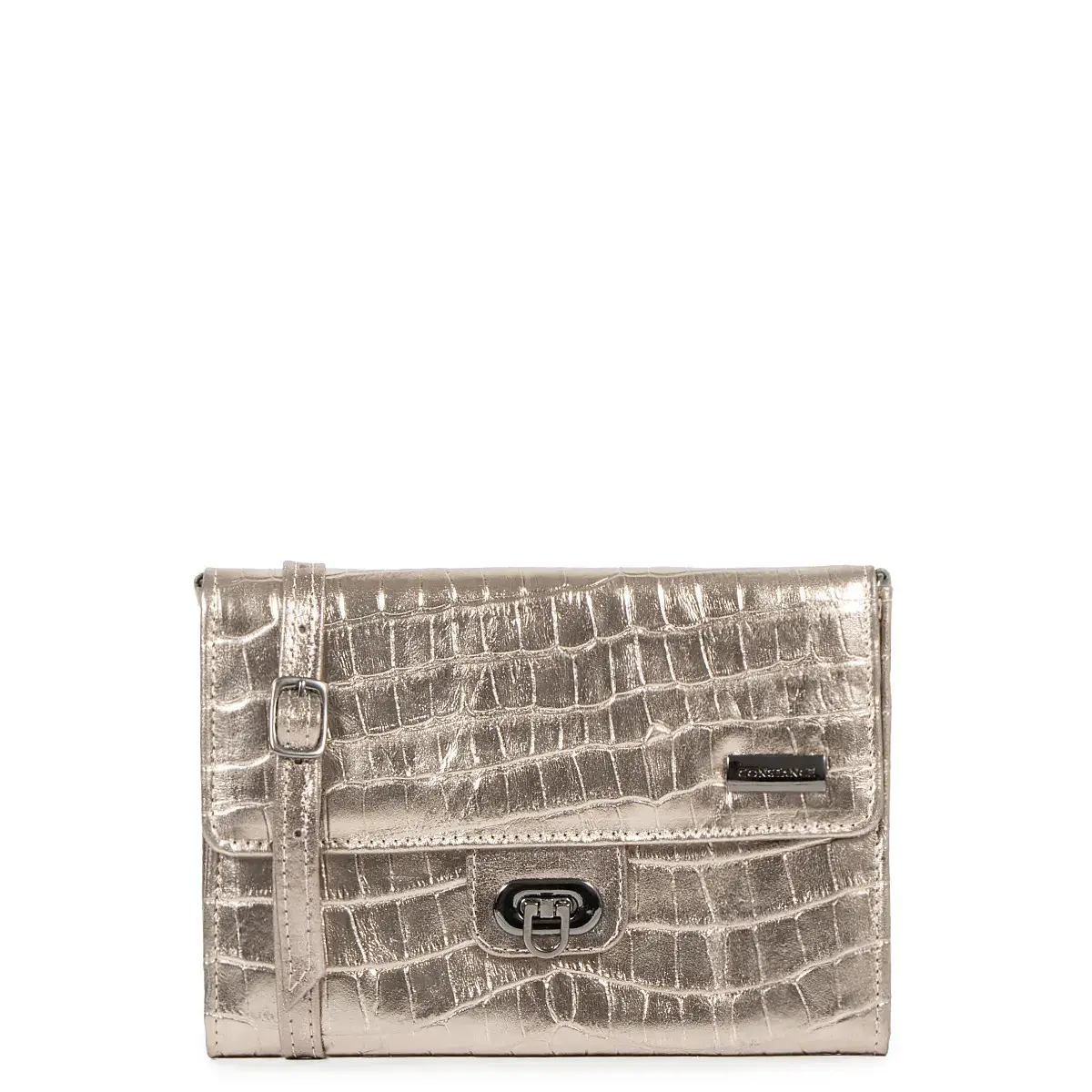 Bolsa Carteira Prata Croco