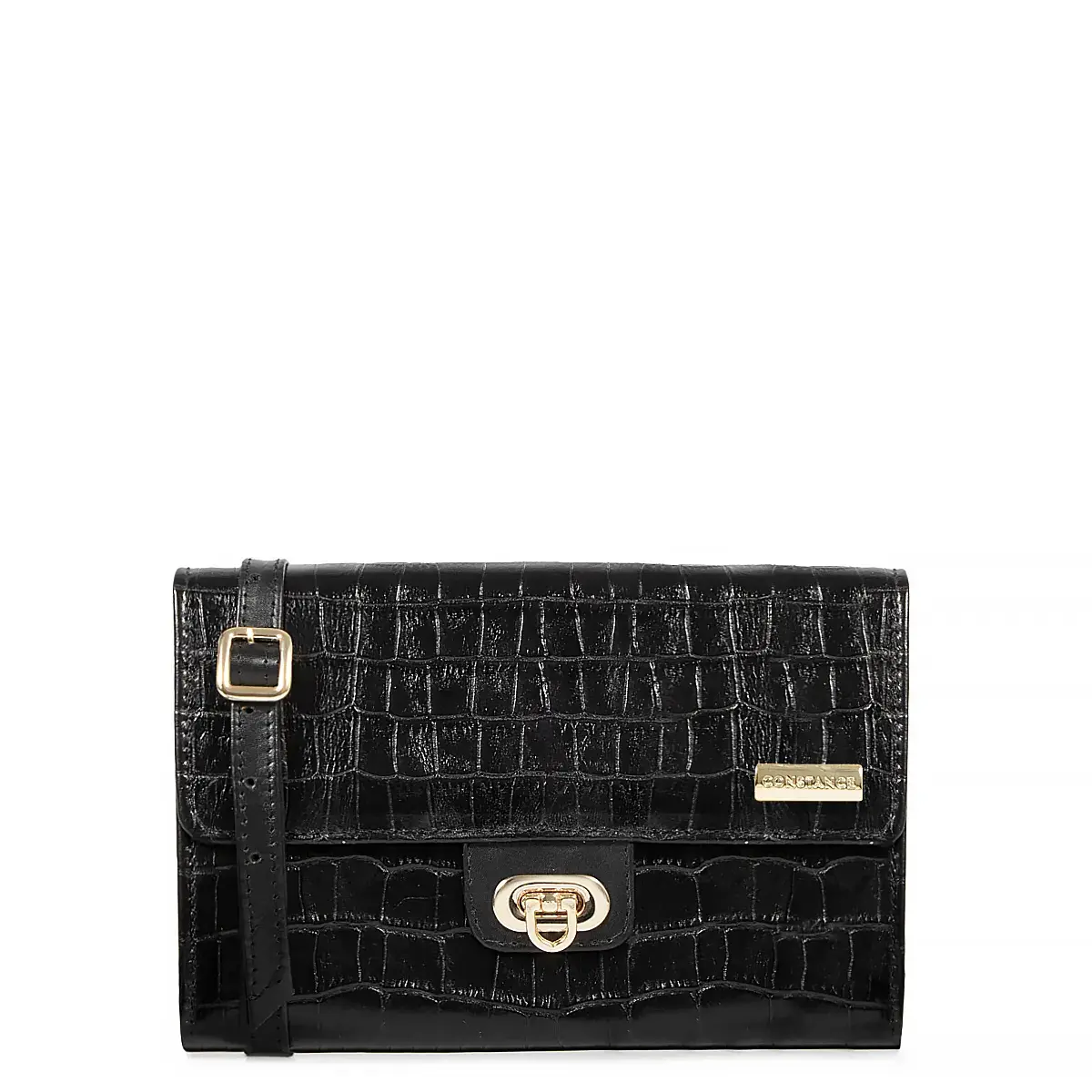 Bolsa Carteira Preta Croco