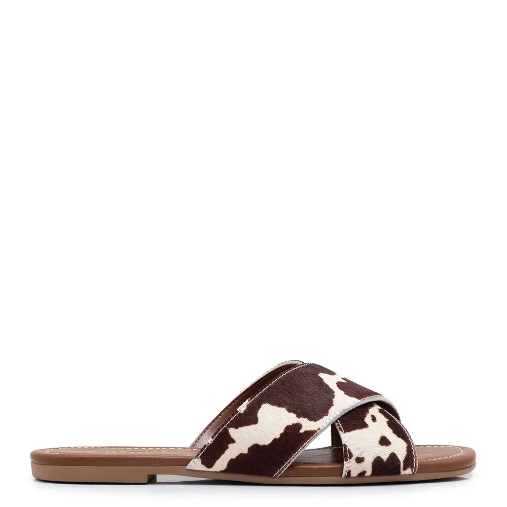 Rasteira Marrom Animal Print Couro — imagem 1