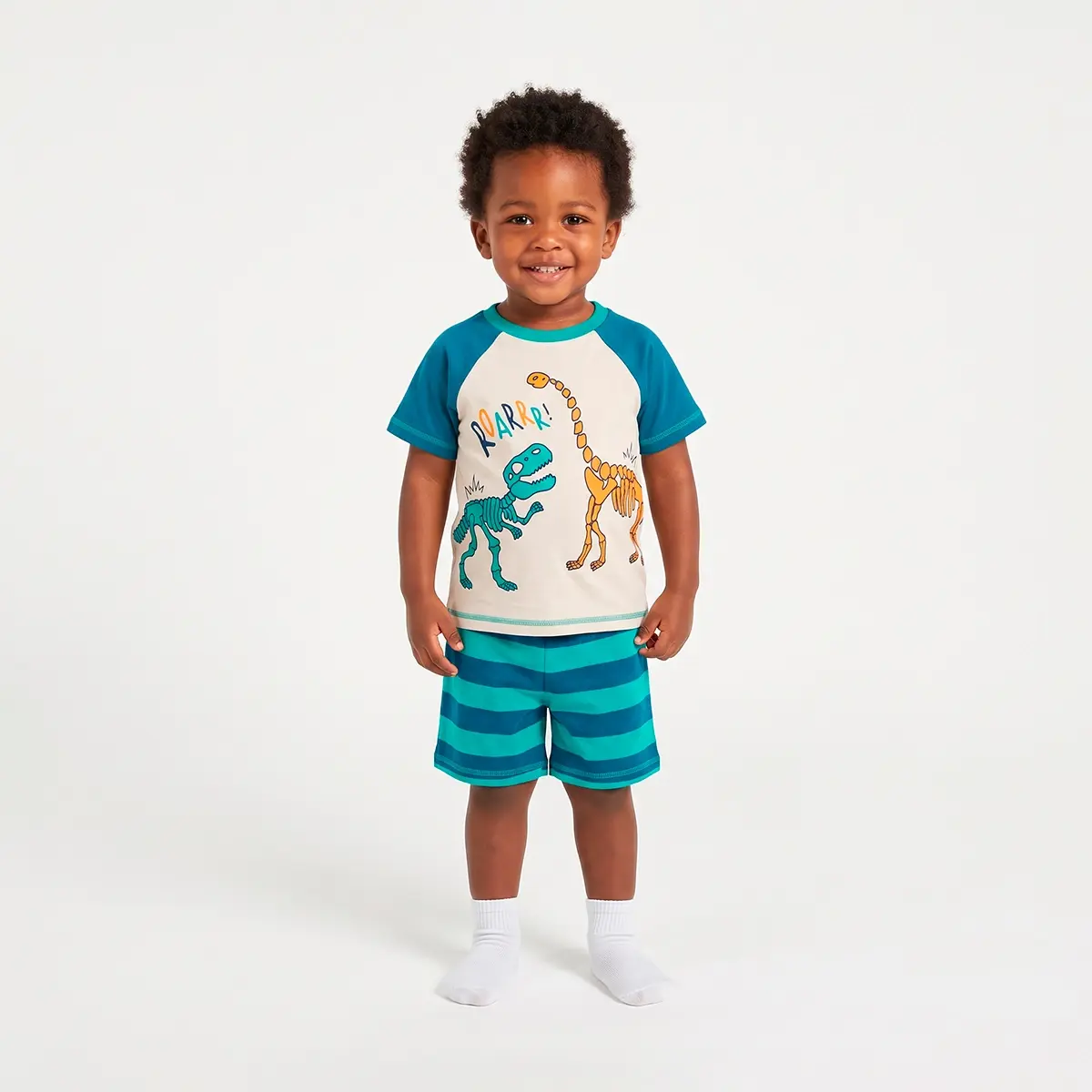 Pijama Curto Toddler Dino Viscolycra Estampada Brilha No Escuro Tip Top