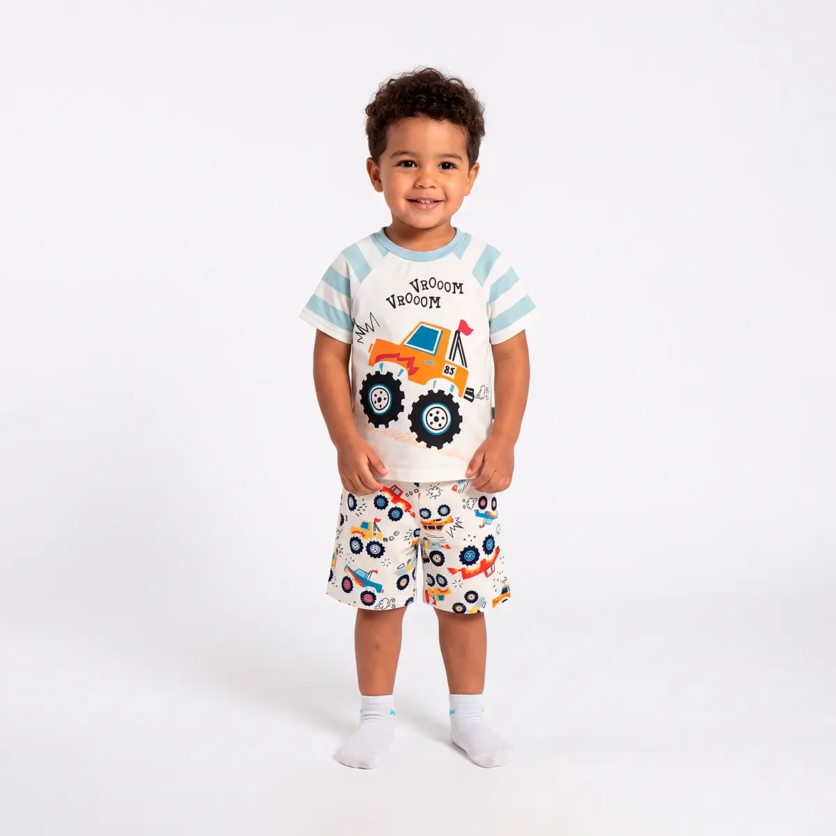 Pijama Curto Toddler Monster Truck Malha Toque Especial Brilha No Escuro Tip Top