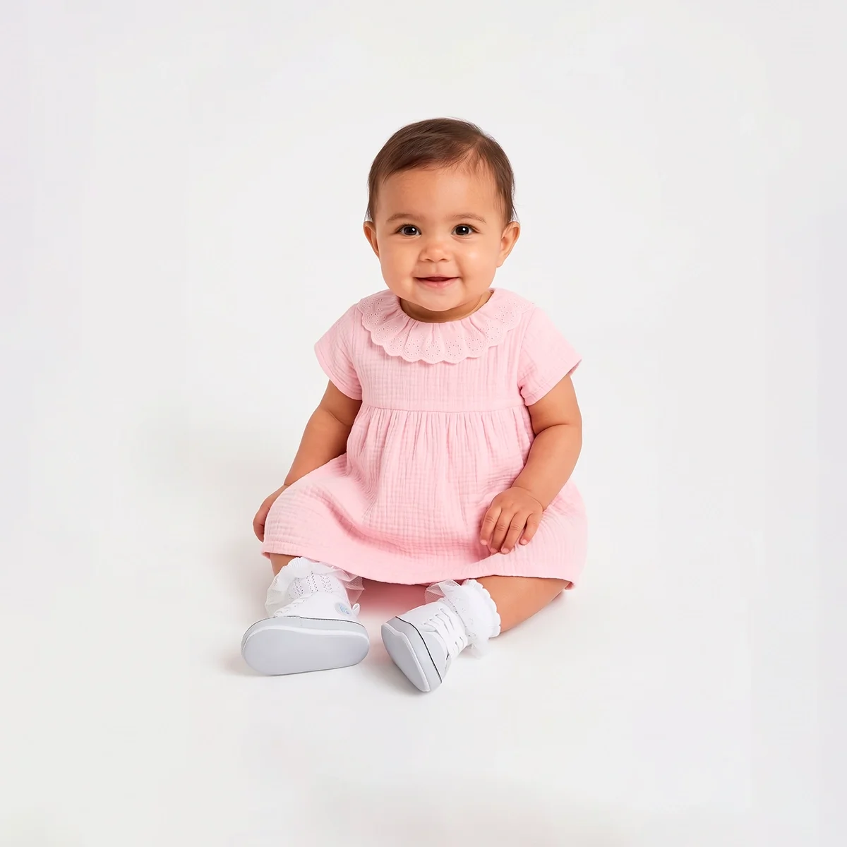 Vestido Manga Curta Bebê Rosa Gaze Tip Top — imagem 1