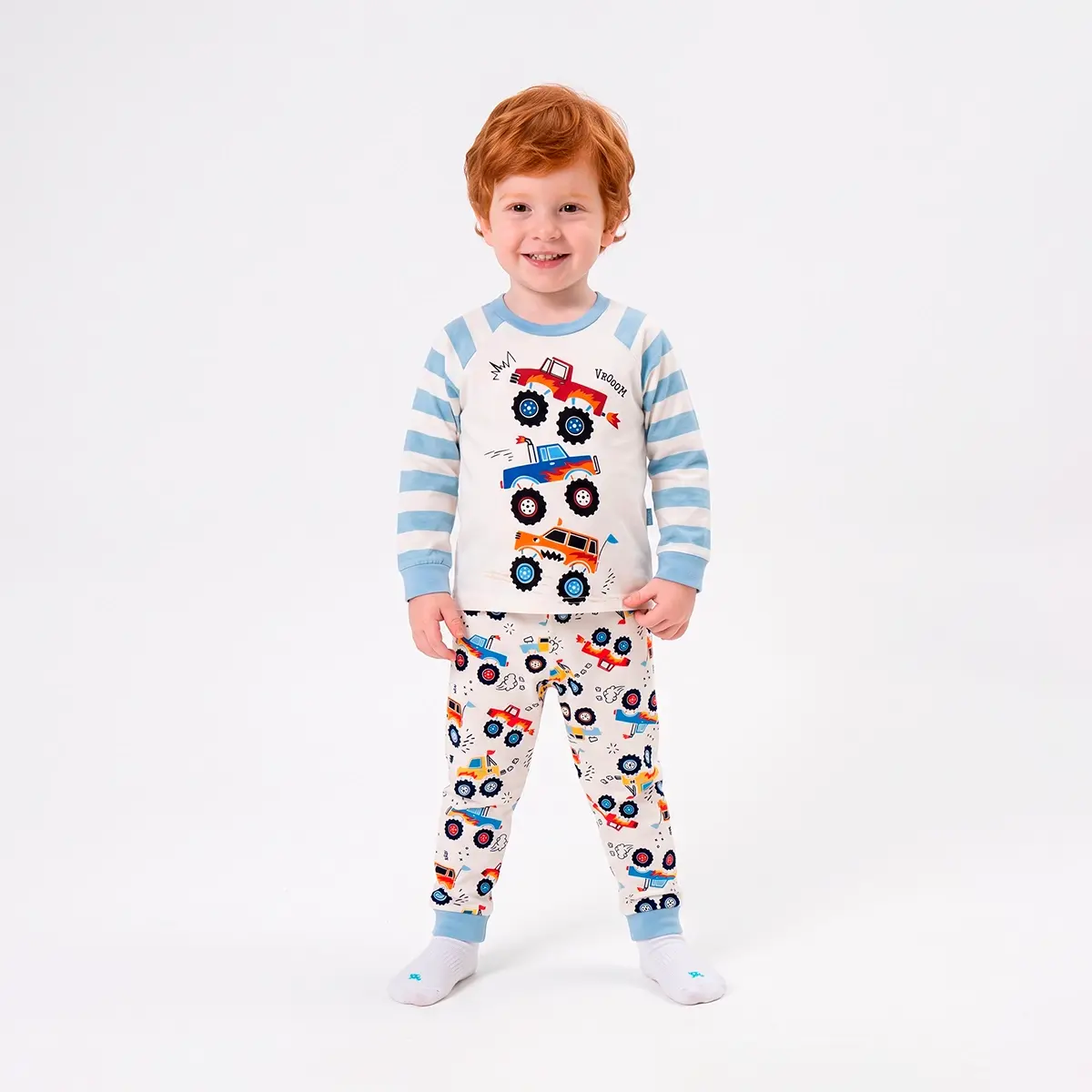 Pijama Longo Toddler Monster Truck Malha Toque Especial Brilha No Escuro Tip Top