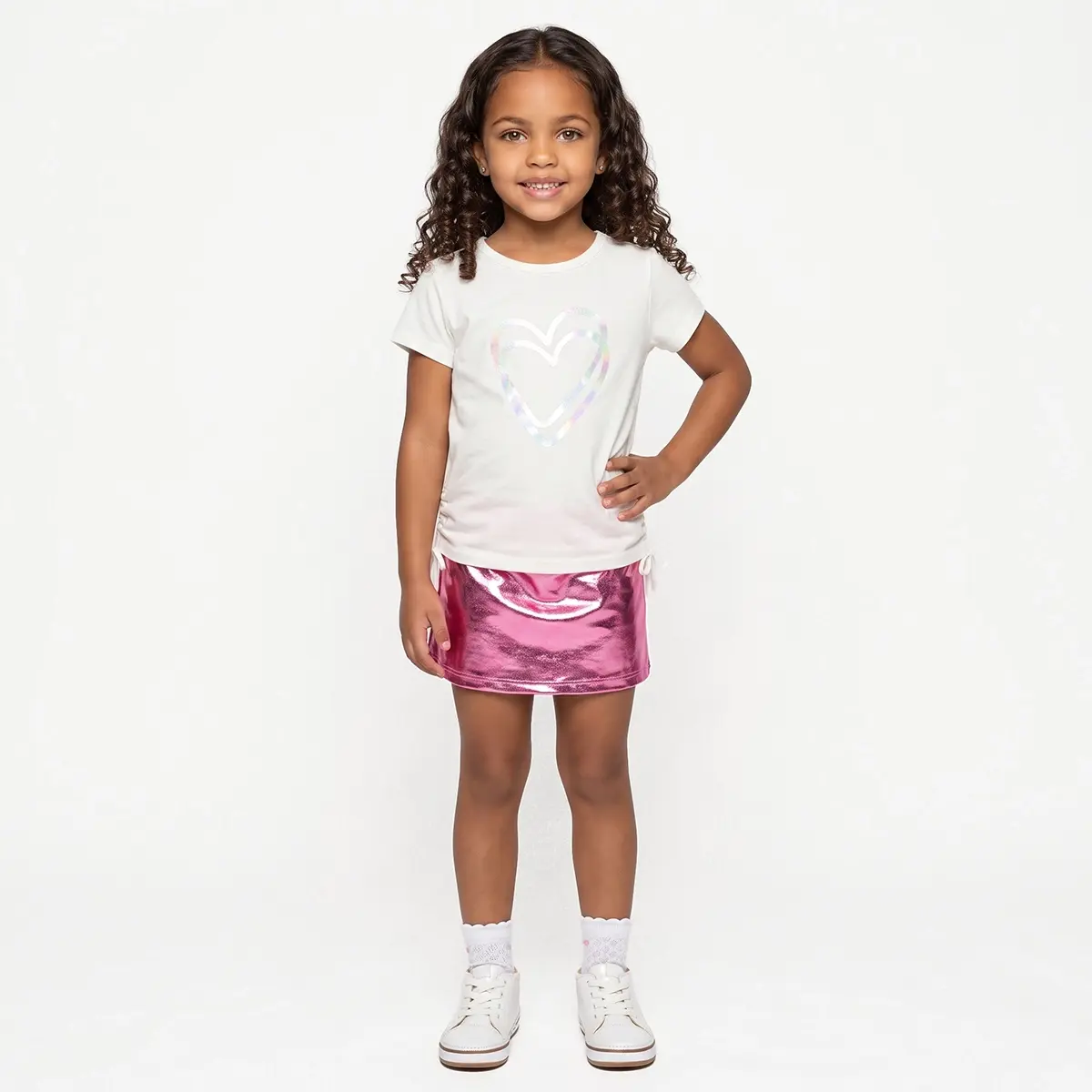 Shorts Saia Kids Rosa Malha Lamê Tip Top