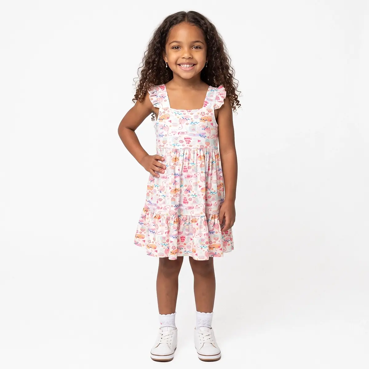 Vestido Manga Curta Kids Gatinha Viscolycra Toque Especial Tip Top