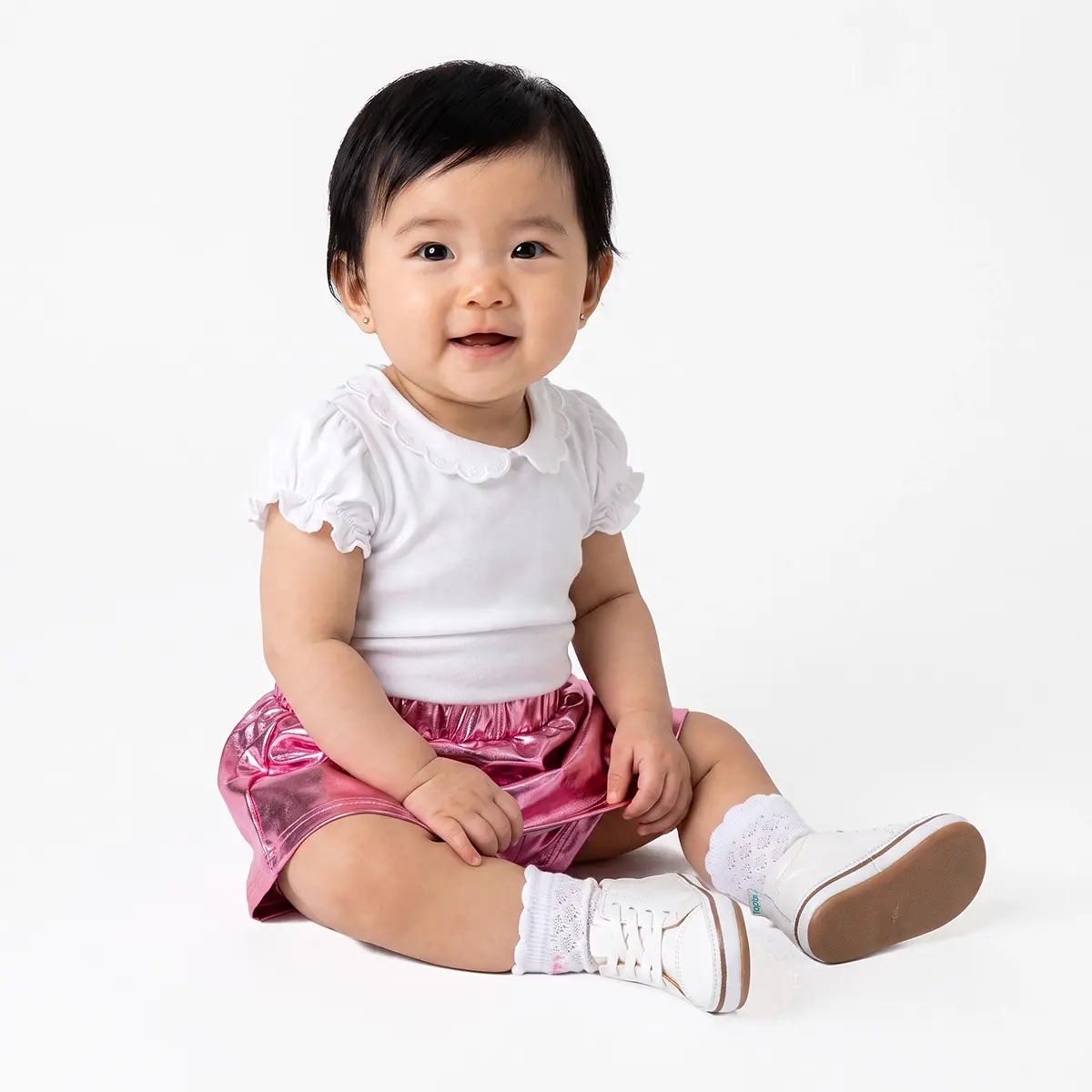 Shorts Saia Bebê Rosa Malha Lamê Tip Top