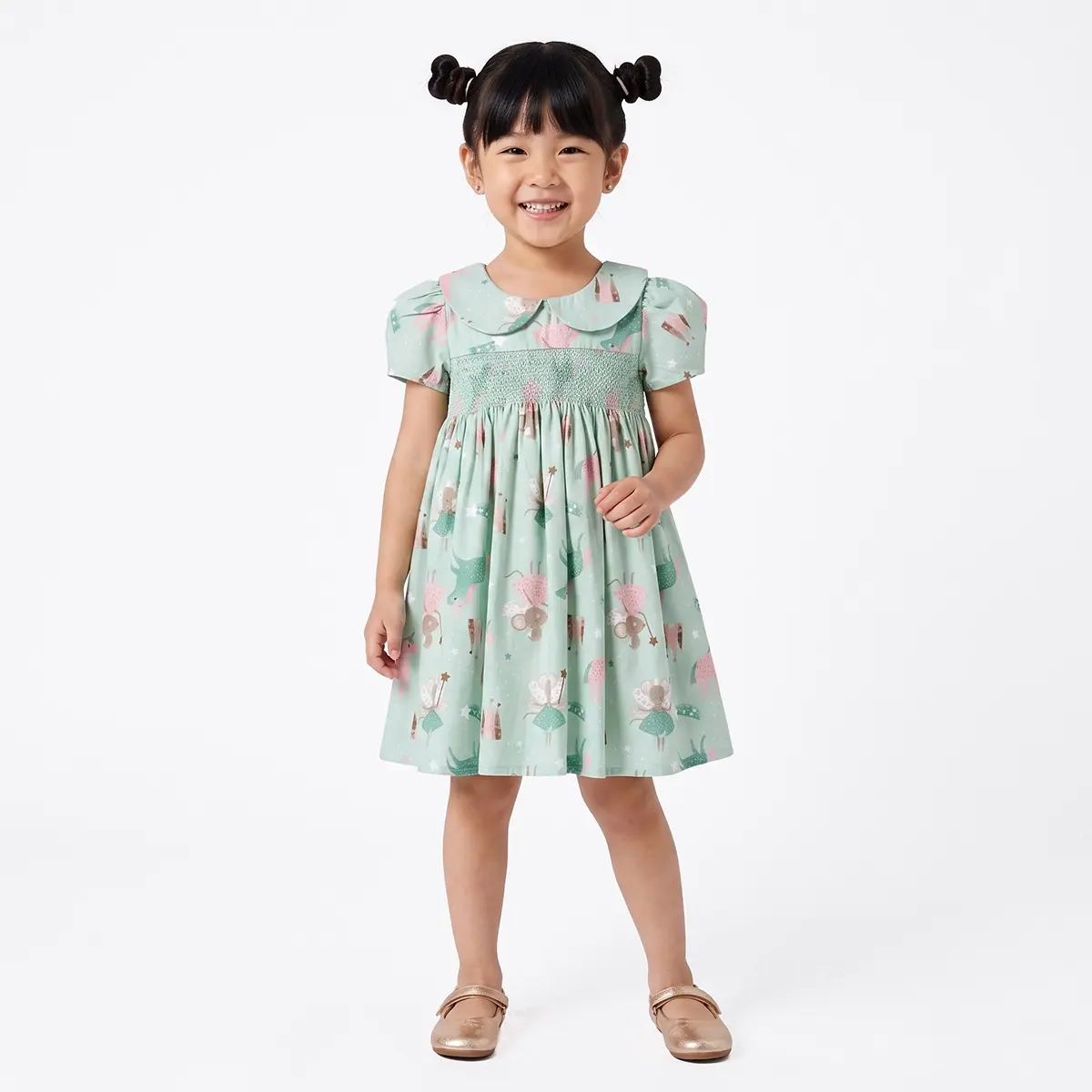 Vestido Manga Curta Kids Ratinha Fustão Estampado Tip Top