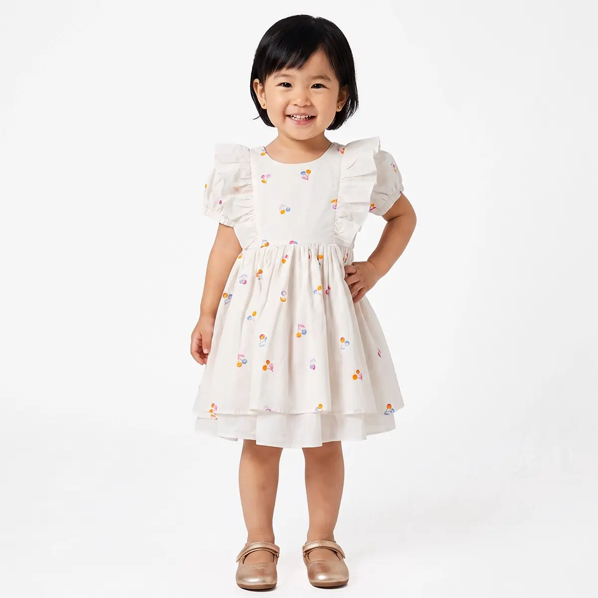 Vestido Manga Curta Toddler Festivo Tricoline Estampado Tip Top