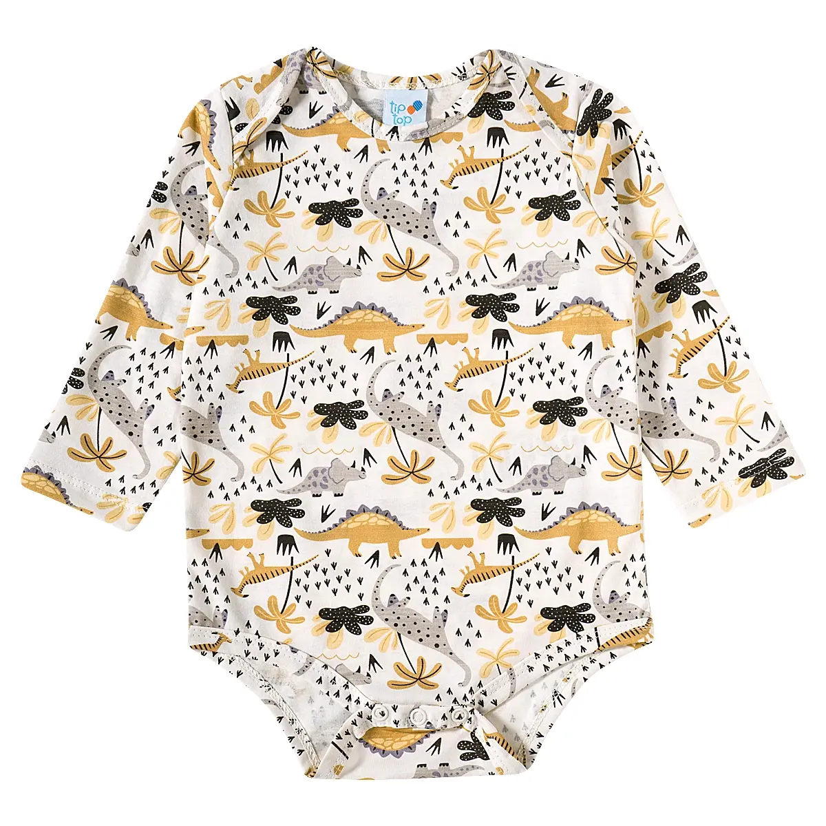 Body Manga Longa Bebê Dino Meia Malha Estampada Tip Top