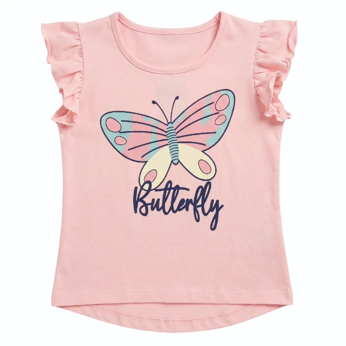 Blusa Manga Curta Salmão Toddler Borboleta Meia Malha Tip Top