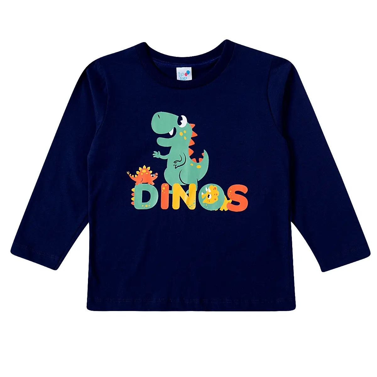 Camiseta Marinho Manga Longa Kids Dino Meia Malha Tip Top