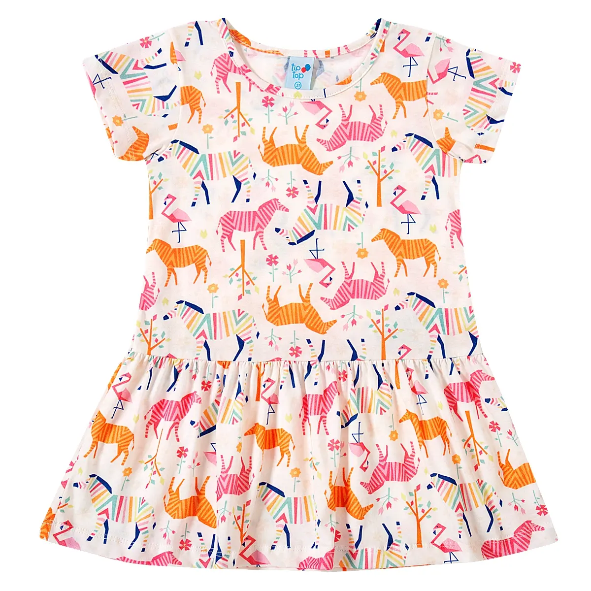 Vestido Manga Curta Toddler Zoo Meia Malha Tip Top