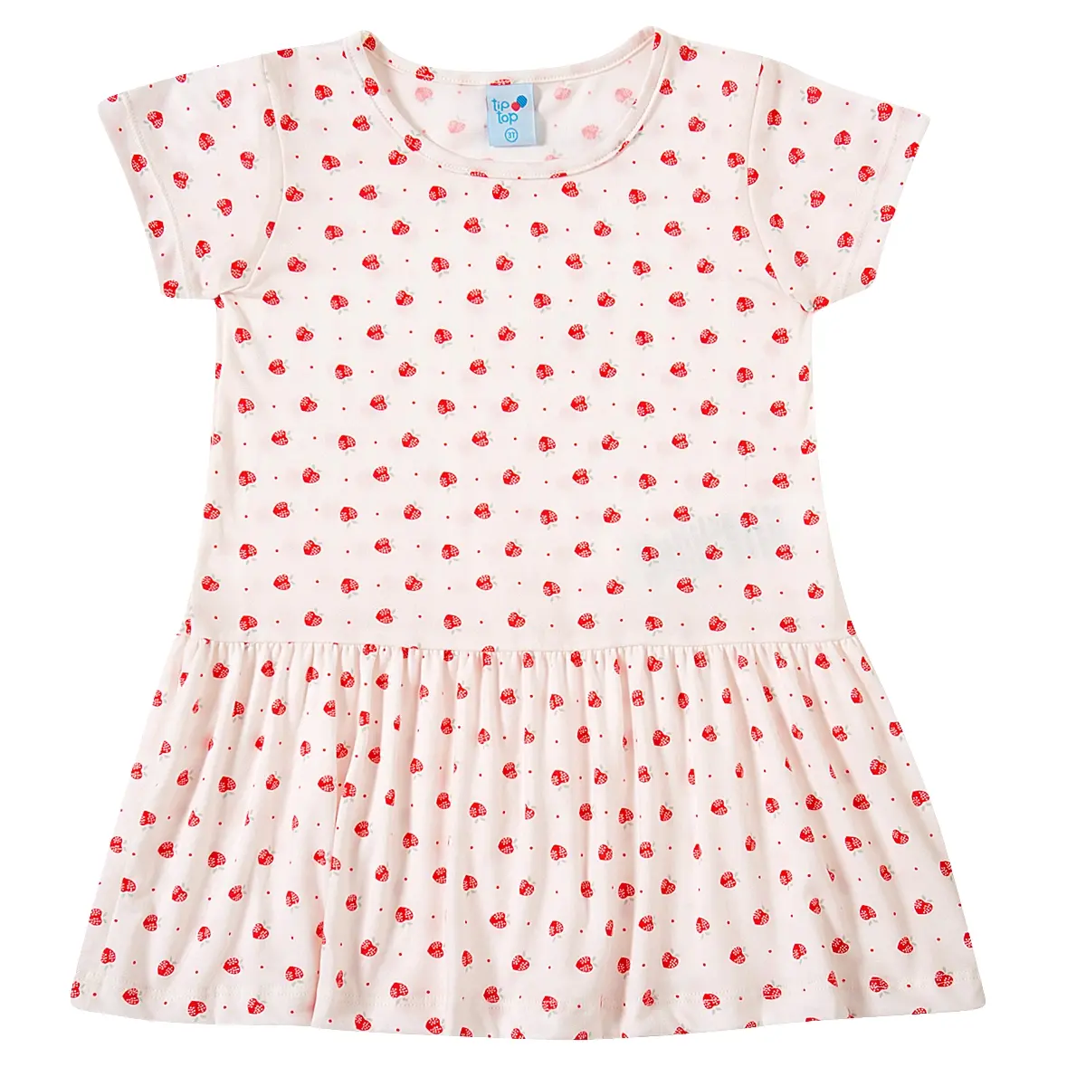 Vestido Manga Curta Kids Morango Malha Peach Skin Tip Top