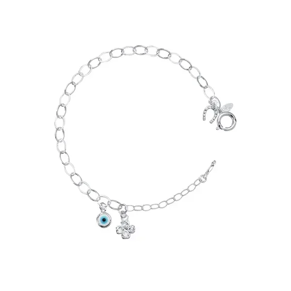 Pulseira Prata Leve Olho Grego Trevo Ferradura e Figa — imagem 1