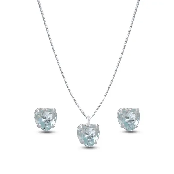 Conjunto Prata leve Coração Zircônia Azul — imagem 1