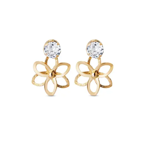 Brinco Folheado a Ouro 18k Flor com Ponto Luz