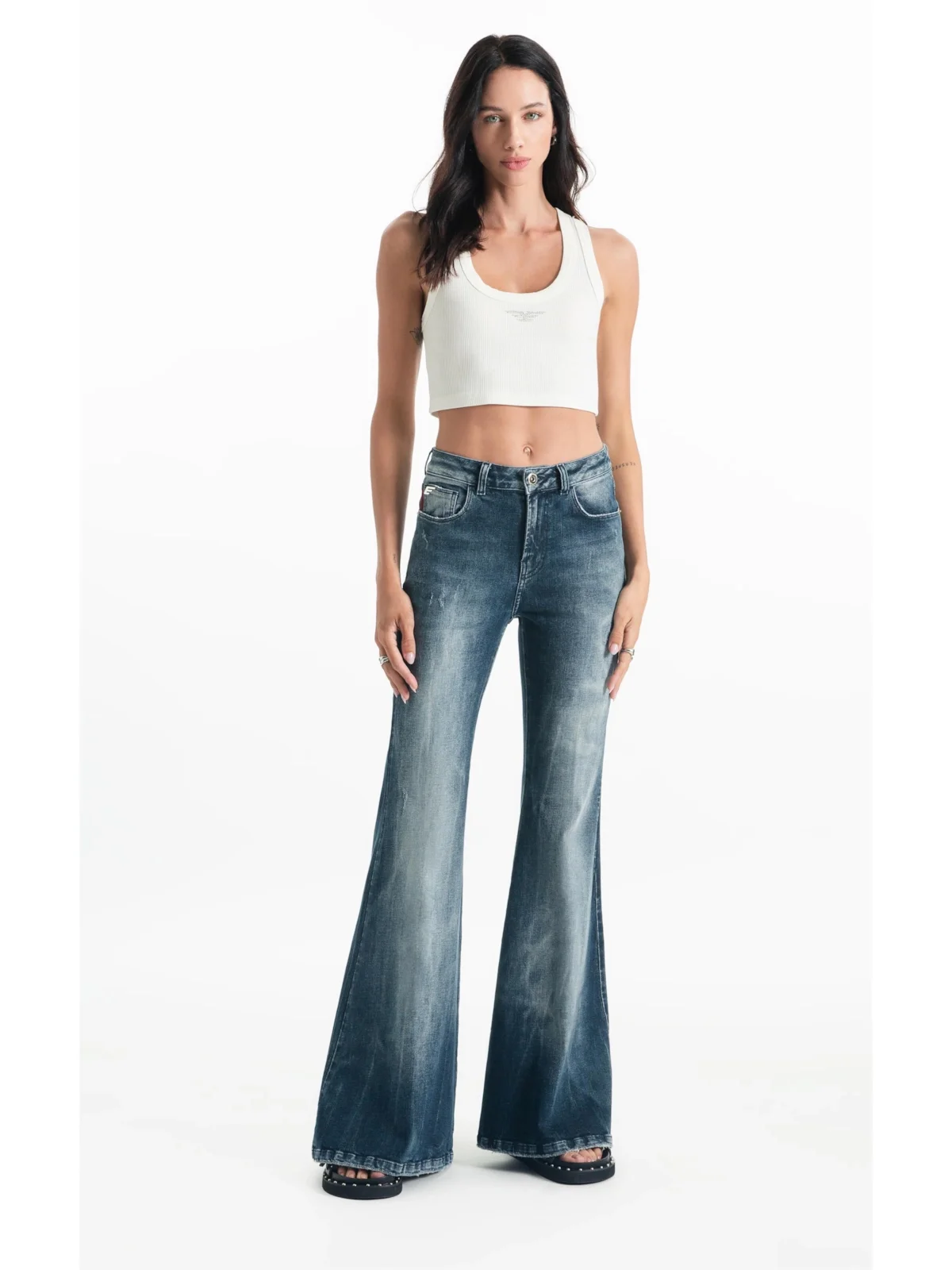 Calça Dark Forest Elastic Skinny Flare Lav.Escuro — imagem 1