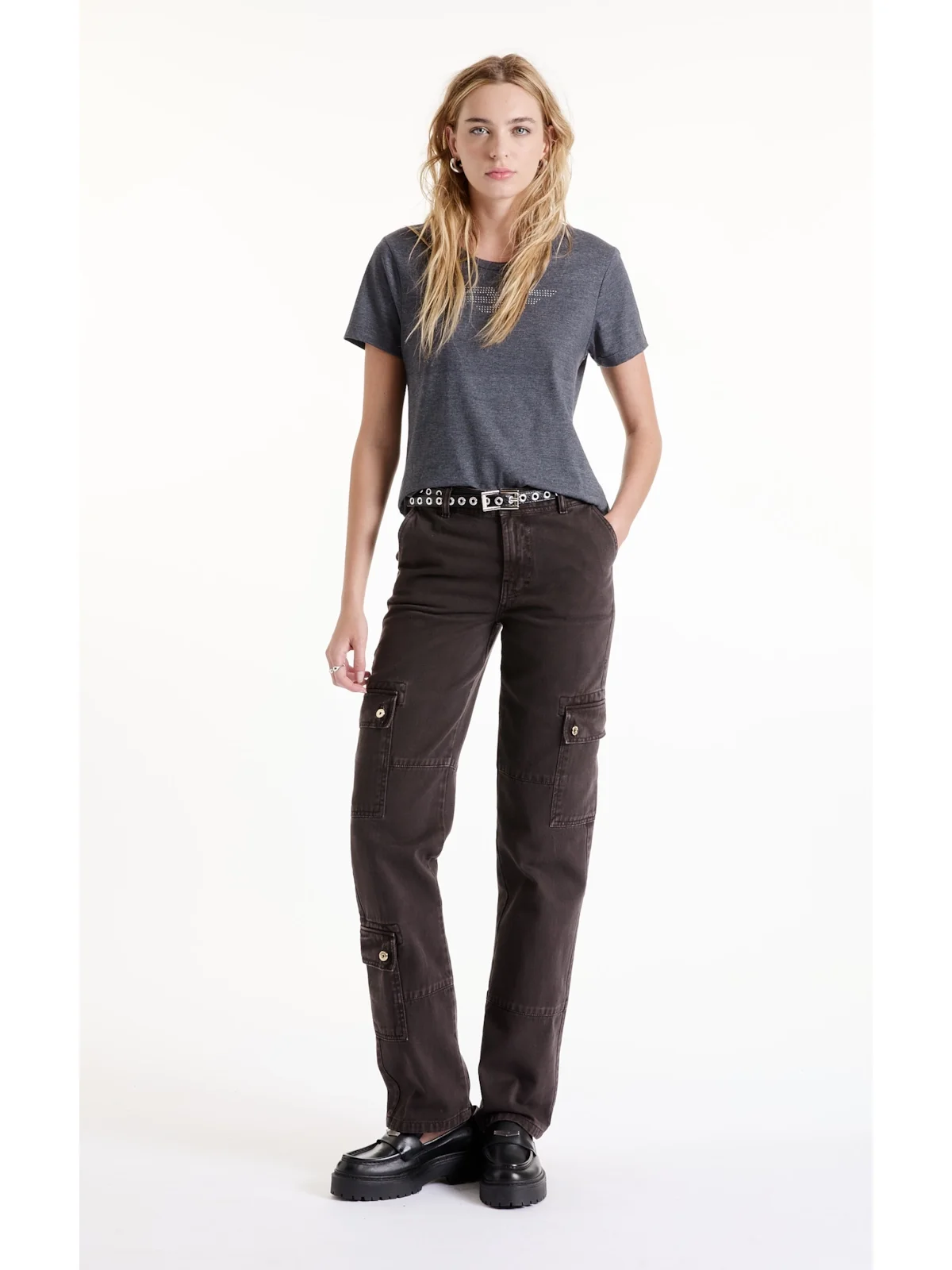 Calça White Denim Reta Cargo Plumbo — imagem 1
