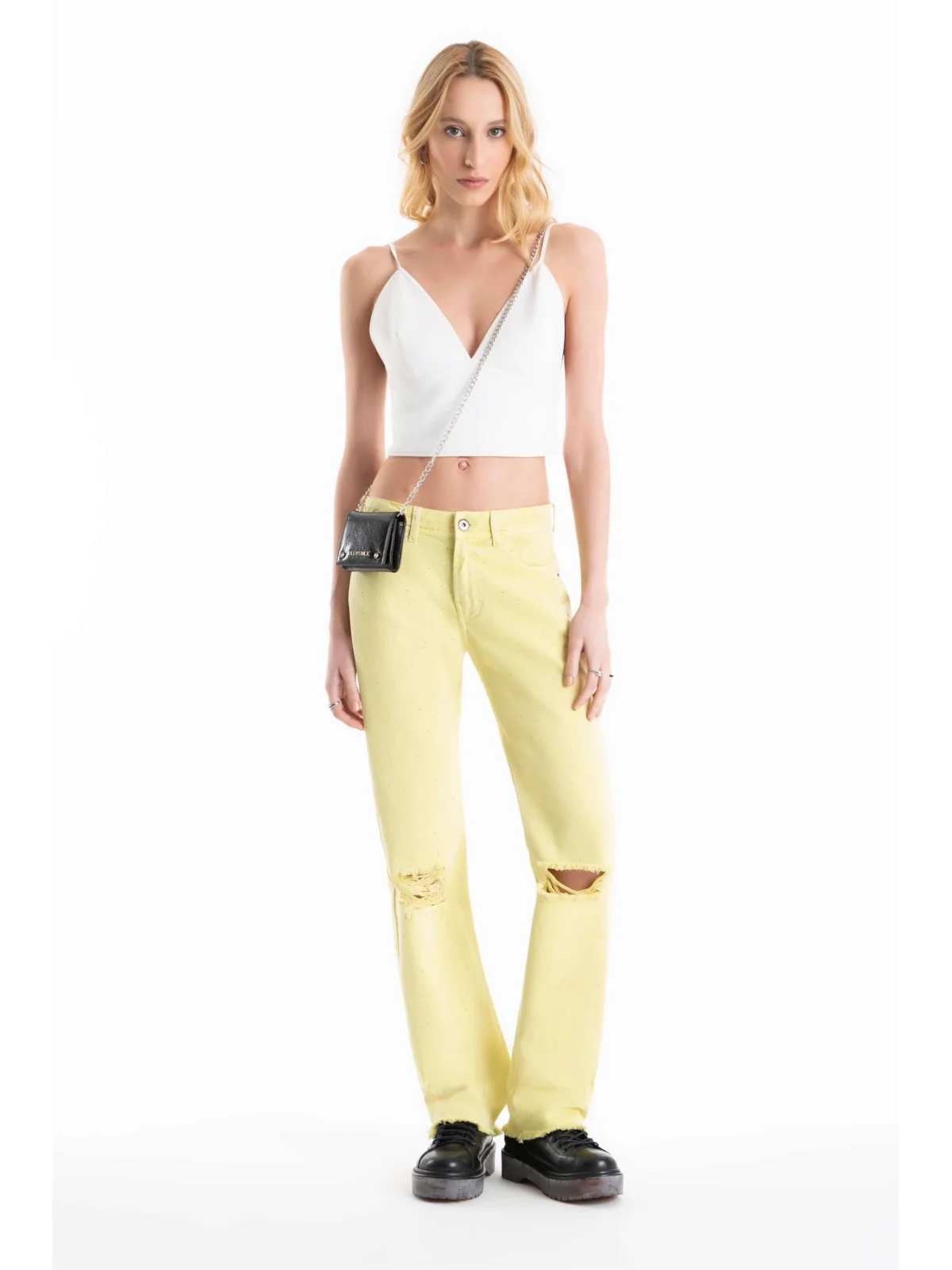 Calça White Denim Reta Pedras Citrus — imagem 1