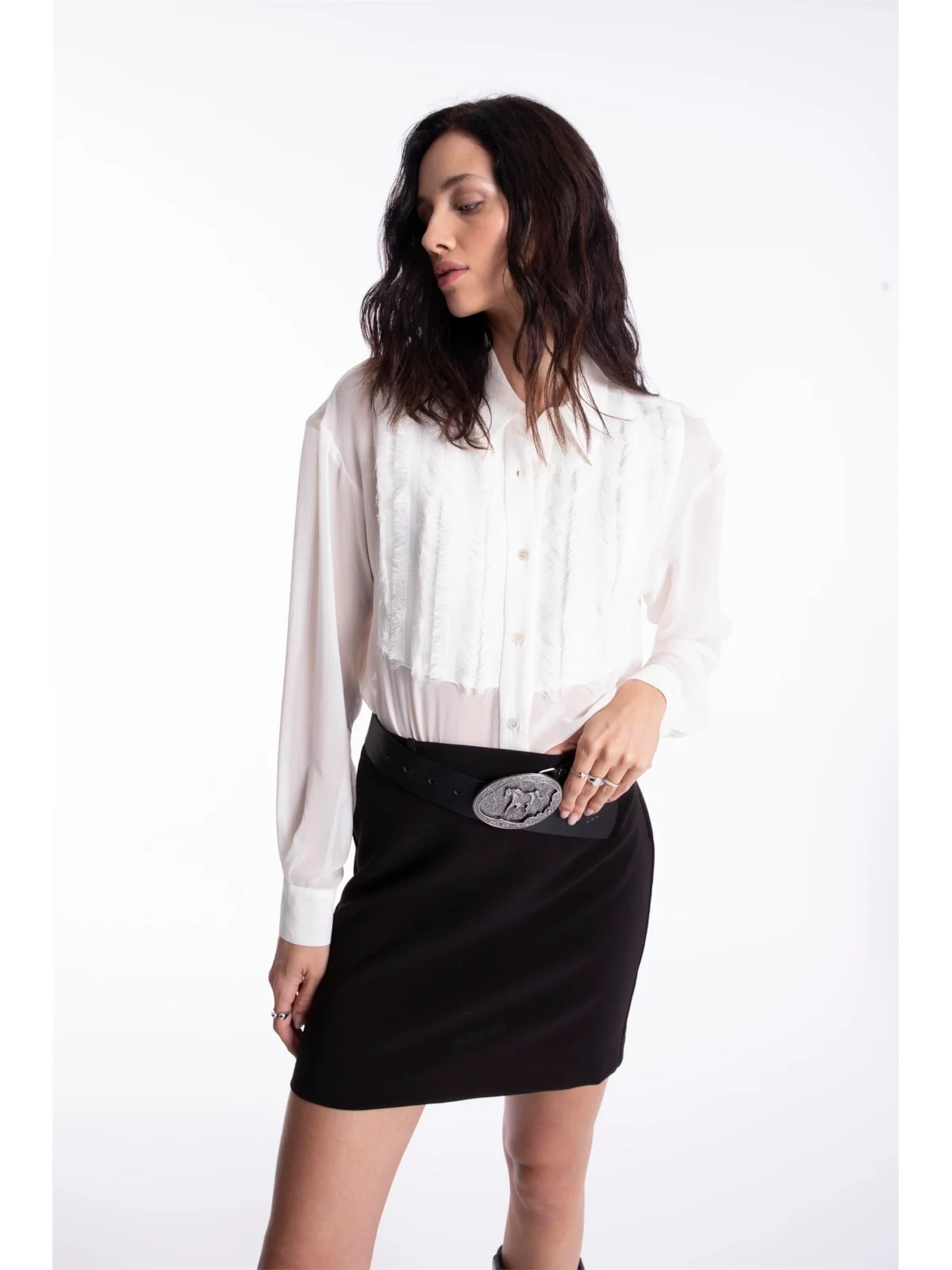 Chiffon Fringes Shirt Off White — imagem 1