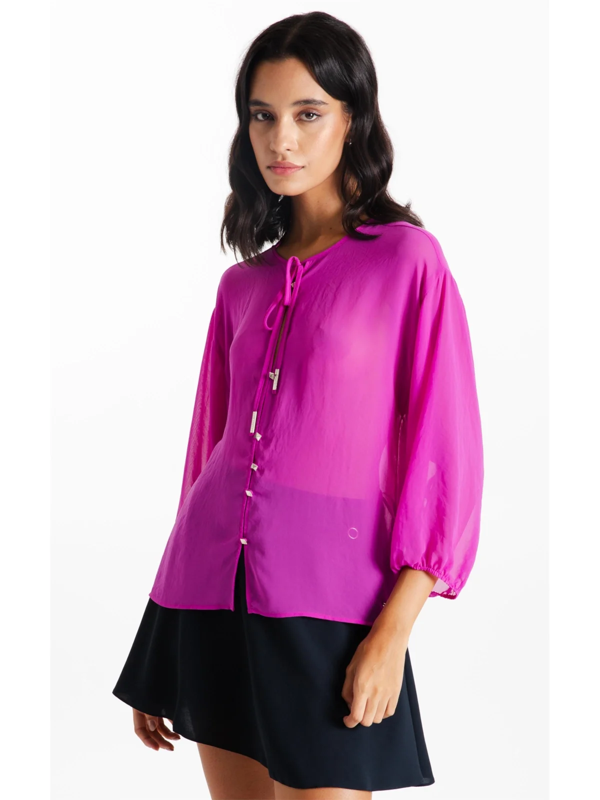 Blusa Chiffon Buttons Ml Fucsia — imagem 1