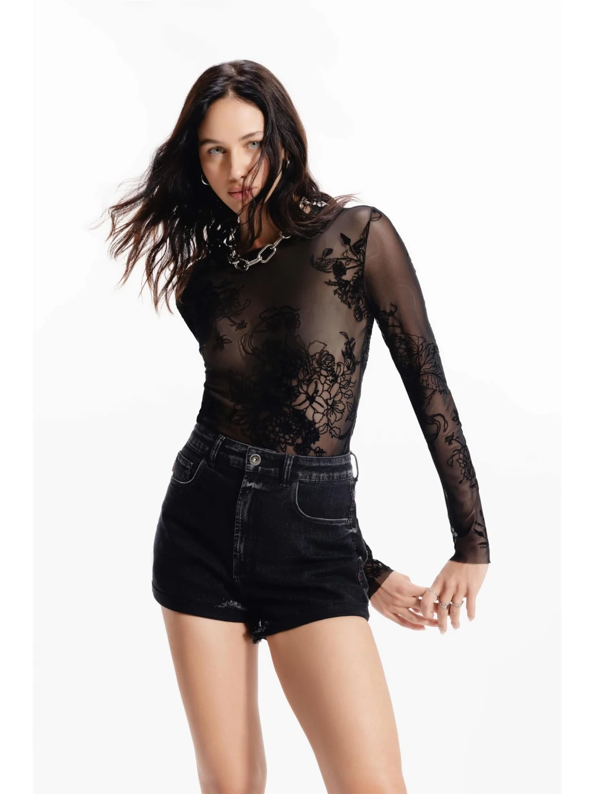 Blusa Ellus Tule Elastic Blossom Preto — imagem 1